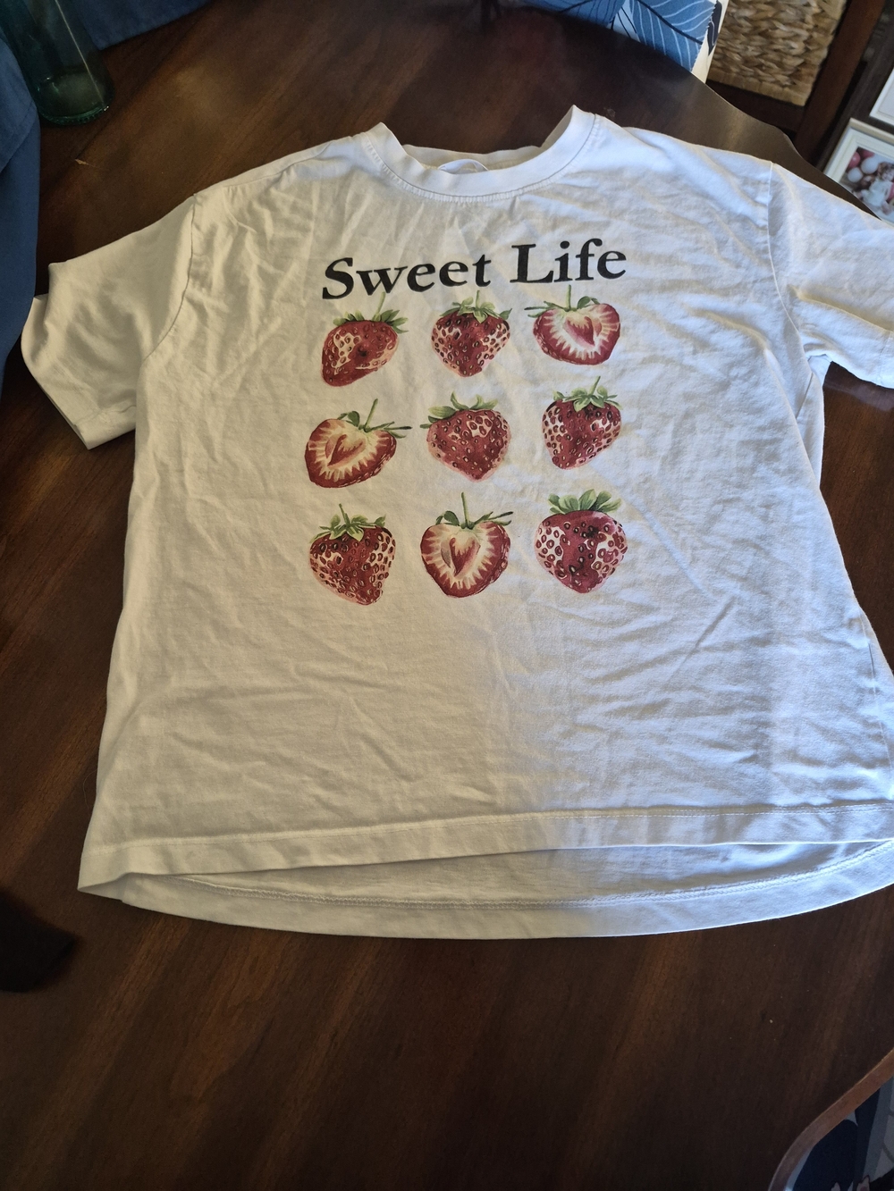 Ardene White Tee with Red Strawberry Graphic